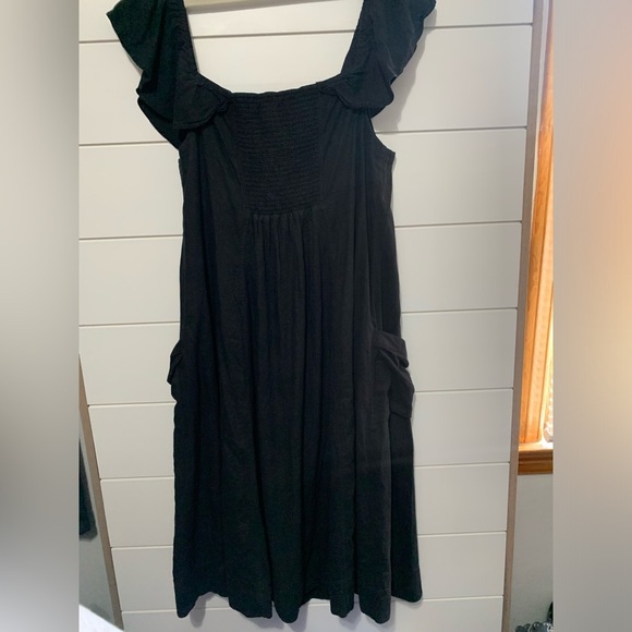 Anthropologie Oahu Black Off the Shoulder Midi Dress Linen Blend Milkmaid 20W - Picture 8 of 13
